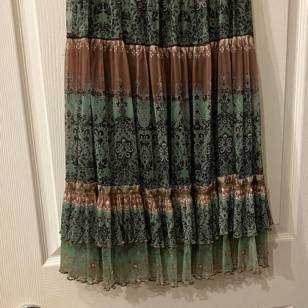 Lapis Green and Brown Floral Tiered Maxi Skirt - Picture 5 of 7